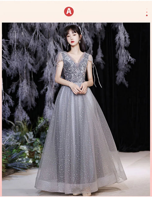 Off Shoulder Lace Illusion A Line Dress Floor Length Glitter Tulle Bow Bridesmaid Dress