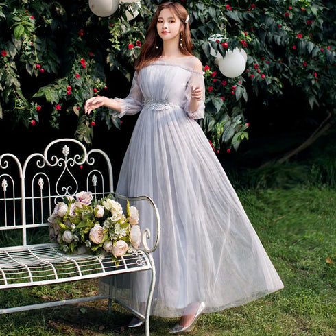 Bridesmaid Dress Elegant Tulle Ankle Length Gown With Elastic Waistband And Appliques Bridesmaid Dresses