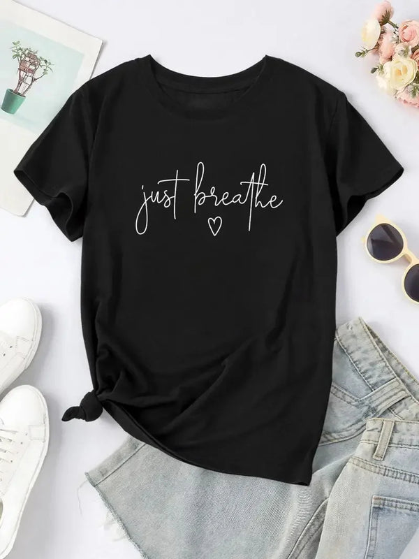 Letter Print Crew Neck T-shirt, Casual Short Sleeve T-shirt For Spring & Summer, Women's Clothing