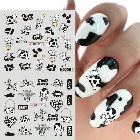 Animal Print Water Nail Decals - Cow and Leopard Designs for Stunning Winter Manicure - 12 Unique Patterns for Creative Nail Art