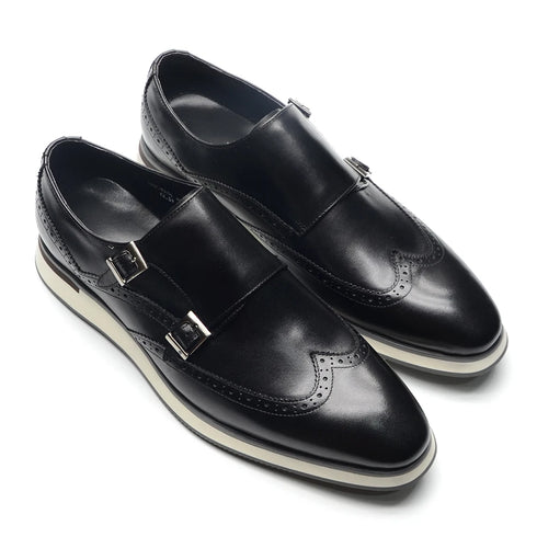 Luxury Mens Casual Sneakers Monk Strap Flats Genuine Leather Walk Shoes