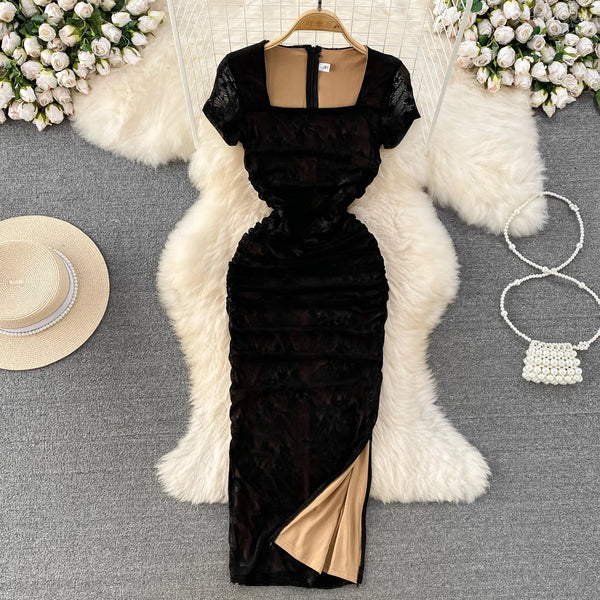 Foamlina Vintage Short Sleeve Summer Dress Women Floral Lace Evening Party Dress