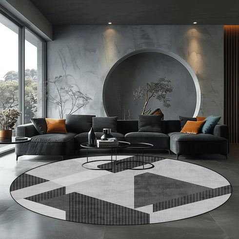 Geometric Round Carpet for Living Room Modern Luxury Home Decor Area Rug Non-Slip Mat
