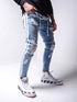 Men's Skinny Denim Biker Jeans with Ripped Pencil Design and Side Stripes - Trendy Hip-Hop Slim Trousers for Stylish Outfits