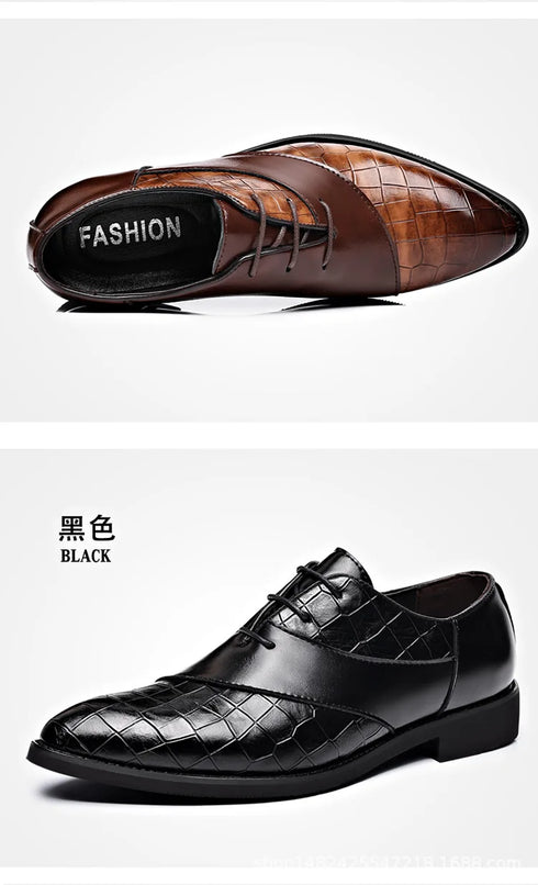 Luxury Handmade Crocodile Skin Derby Shoes for Men - Pointed Toe Lace-up Formal Business Footwear for Office & Career