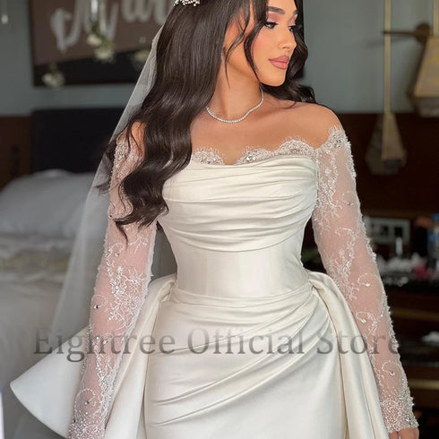 Eightree White Mermaid Wedding Dresses Off The Shoulder Gowns