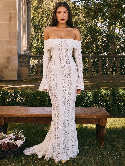 Mozision Lace Off-shoulder Sexy Maxi Dress Elegant Evening Dress