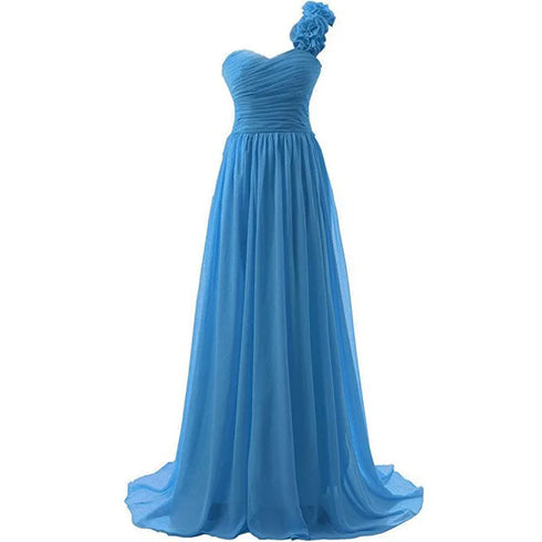 Chiffon Off-Shoulder A-Line Dress With Floral Pleats Floor-Length Corset Back Bridesmaid Dress