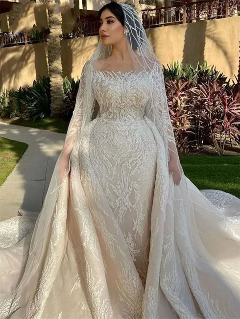 Long Sleeve Wedding Gown Beaded Mermaid Bride Dresses Luxury Sequins Wedding Dress Customzied