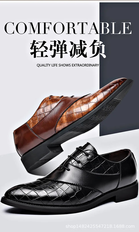 Luxury Handmade Crocodile Skin Derby Shoes for Men - Pointed Toe Lace-up Formal Business Footwear for Office & Career