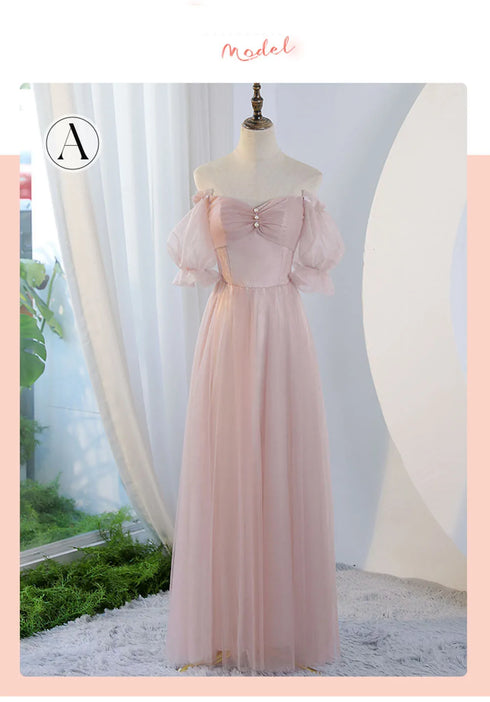 V-Neck Ruched Tulle A-Line Dress With Square Collar And Appliques And Bow Bridesmaid Dress