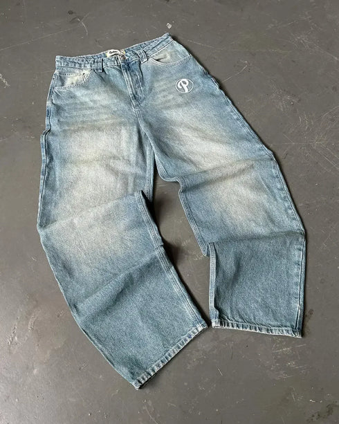 Baggy Jeans Women Wide Leg High Waist Vintage Washed Print Streetwear Casual Everyday Relaxed Fit