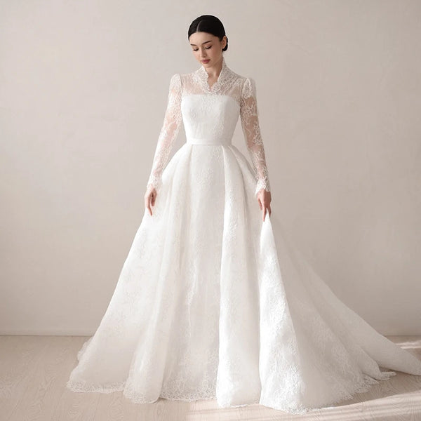 Boho Lace A Line Long Sleeve Wedding Dress With Elegant Princess Silhouette Floor Length