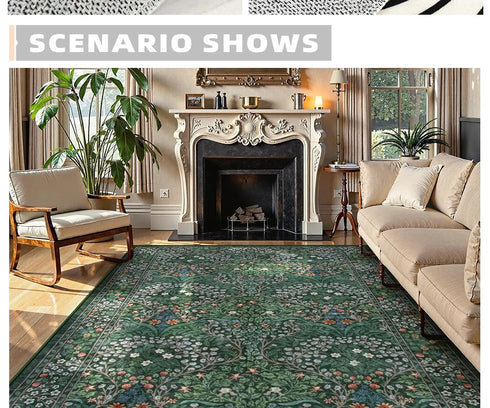 Large Machine Washable Bohemian Flower Carpet for Living Room and Bedroom Decoration