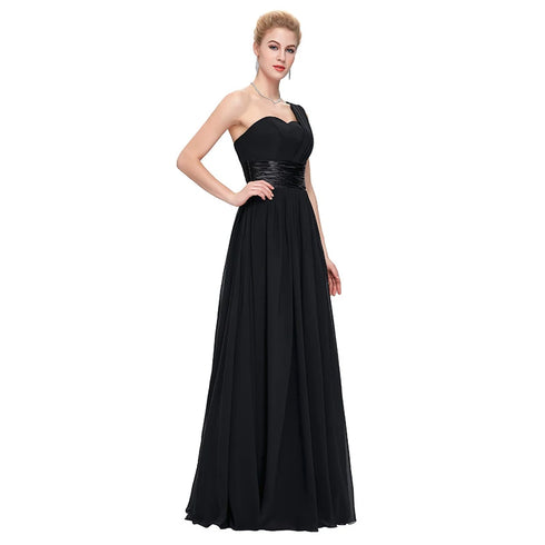 Bridesmaid Dress A Line Chiffon One Shoulder Pleated Back Lace Up Floor Length Wedding Dress