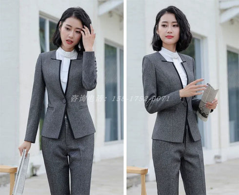 Elegant Long Sleeve One Button Business Suit for Women - Stylish Office Lady Attire for Formal Events and Professional Settings