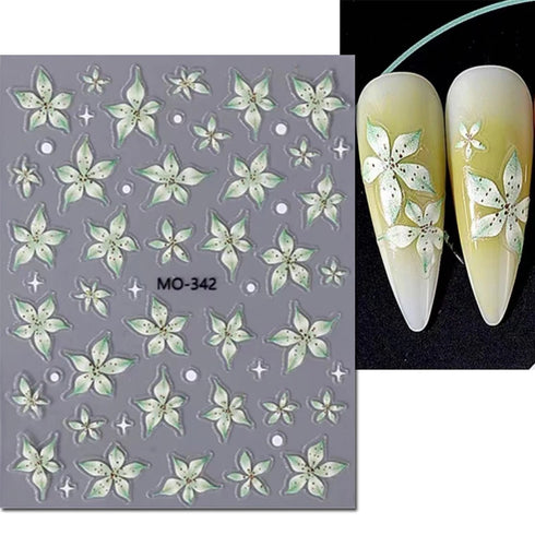 5D Embossed Nail Art Stickers - Semi-Transparent White Bowknots Adhesive Sliders for Creative Manicure Decorations and Nail Art Accessories