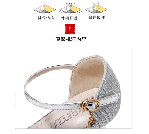 Gold Women Sandals Party High Heels Slip-On Sexy Shoes