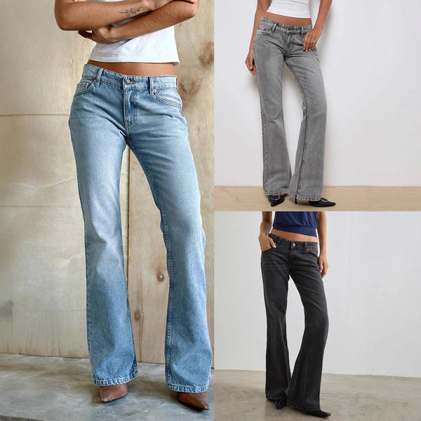 Boot Cut Jeans Distressed Washed Floor Length Flare Pants For Women Vintage Streetwear Stretch Jeans