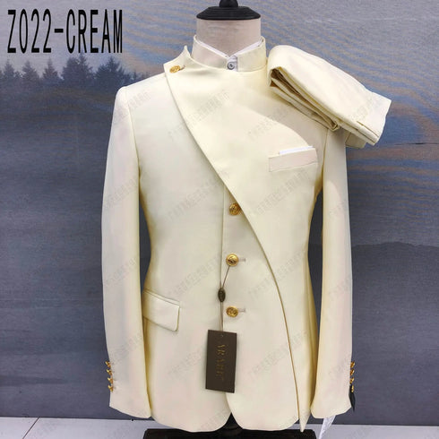 Elegant Men's Traditional Chinese Suit Set - Formal Blazer and Trousers for Weddings and Special Occasions