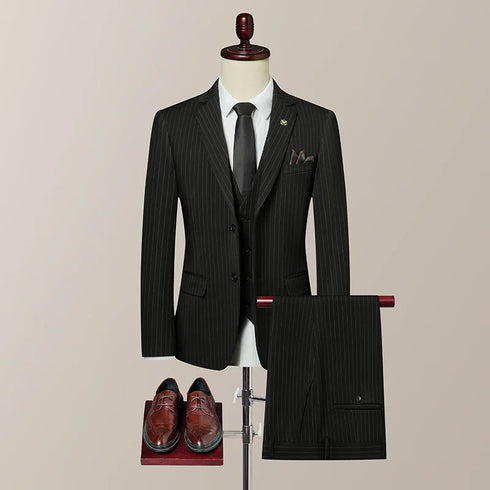 Business Casual Suit Three-Piece Set with Vest and Trousers in Fashionable British Style