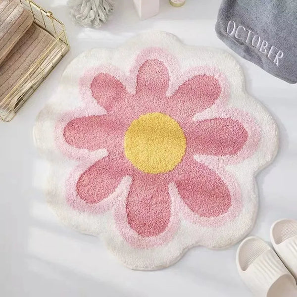 Nordic Fluffy Sun Flower Round Rug Plush Bedside Carpet for Children and Baby Play Mat
