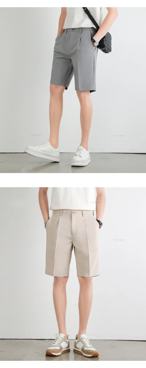 Summer Men's Suit Shorts Solid Color Business Casual Knee-length Pants