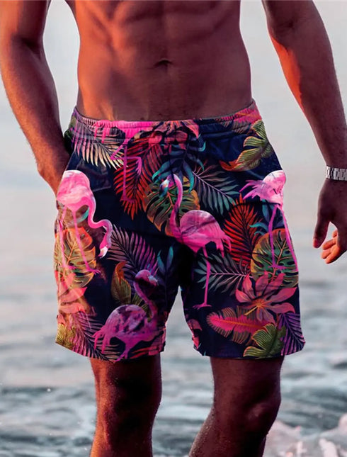 Men's Swim Shorts Drawstring Leaf Flamingo Quick Dry Trunks