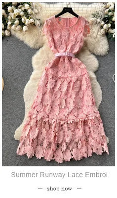 Embroidery Lace Long Cake Dress for Women Evening and Birthday Parties