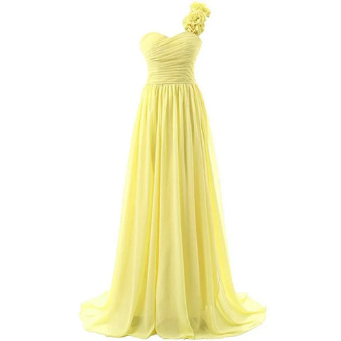 Chiffon Off-Shoulder A-Line Dress With Floral Pleats Floor-Length Corset Back Bridesmaid Dress