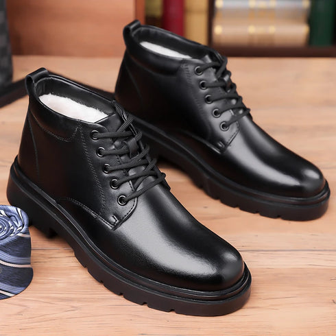 Handmade Mens Ankle Boots Casual Leather Shoes for Winter Outdoor Use