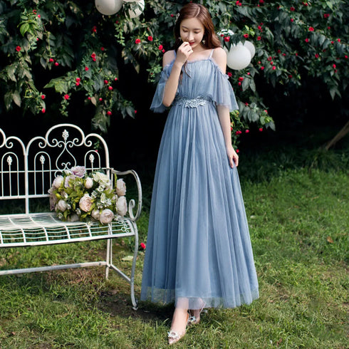 Bridesmaid Dress Elegant Tulle Ankle Length Gown With Elastic Waistband And Appliques Bridesmaid Dresses