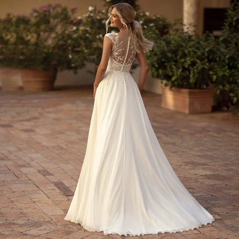 Vinca Sunny Customized Lace Chiffon Wedding Dresses A-Line Gown