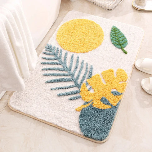 Leaves Microfiber Polyester Bath Mat Non Slip Shower Accent Rug for Bathroom Home Decor