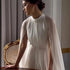 Wedding Dress Cap Sleeves High Neck Chiffon A-Line Bridal Gown with Sweep Train Elegant Minimalist