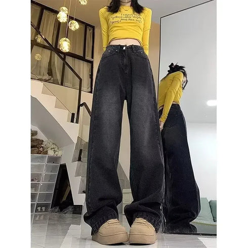 Trendy Vintage Fleece-lined Straight-leg Jeans for Women - Perfect for Autumn/Winter Loose-fit High-waisted Bell Bottoms - Fall Outfits with Jeans Inspiration
