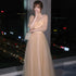 A-Line Illusion Bridesmaid Dress With Elegant Details And Subtle Sequins, Half Sleeves, Tulle, And Ankle Length