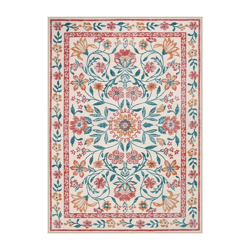 Floral Style Living Room Carpet Machine Washable Large Area Decorative Rug