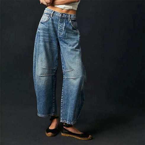 Casual Women’s Wide Leg Barrel Jeans - Perfect for Fall Outfits, Baggy Mid Rise Denim Style, Ankle-Length Comfort
