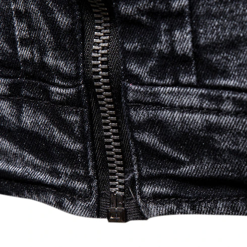 Men's Retro Slim Fit Jean Jacket with Stand Collar for Autumn and Winter - Stylish Casual Motorcycle Outerwear