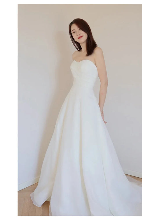 Customized Sexy Strapless Wedding Dress A-line Lace Up Elegance