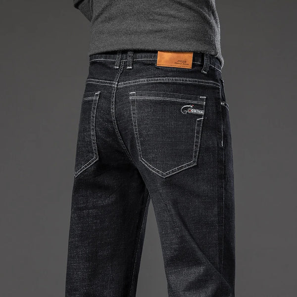 Men's Straight Black Jeans Large Size Classic Style Casual Trousers