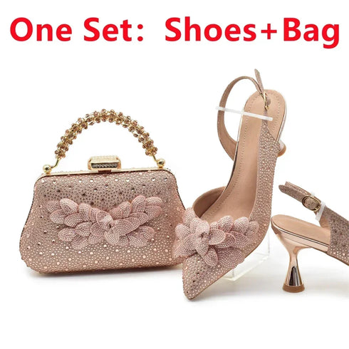 Luxury Italian Shoes and Bag Set for Women Wedding Pumps