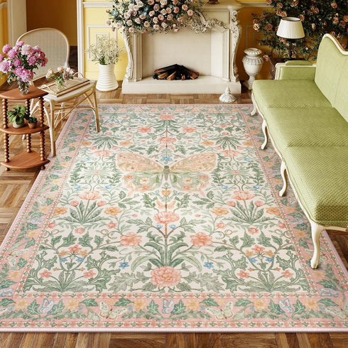Floral Butterfly Area Rug for Bedroom and Living Room Soft Non-Slip Floor Mat