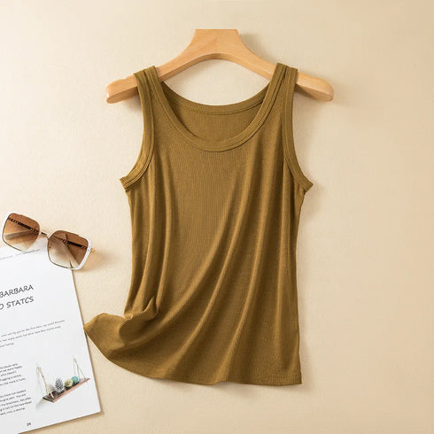 Versatile Solid Color Summer Women's Rib Cotton Tank Tops - Soft Sleeveless Streetwear Tees for Effortless Casual Style, Perfect for All Matching Outfits