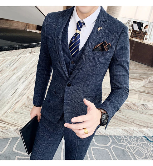 Stylish Business Casual Three-Piece Suit for Men with Vest and Trousers