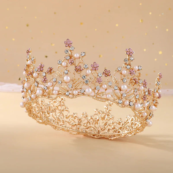 Baroque Crystal Rhinestone Round Crown Tiara for Weddings and Special Occasions