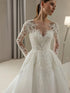 Luxury Long Sleeves Wedding Dresses with Pearls and Lace