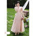 Off Shoulder Bridesmaid Dress Elegant Bubble Sleeve Floral Print Aline Gown For Party
