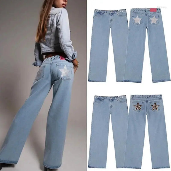 Baggy Jeans For Women With Stars Print Hip Hop Streetwear Style Loose Fit Denim Jeans